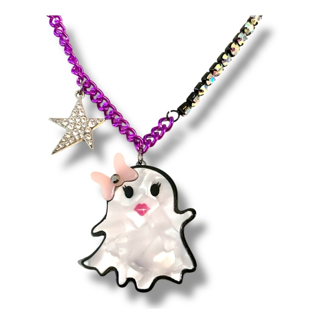 Betsey Johnson Faux Stone Ghost Pendant Necklace